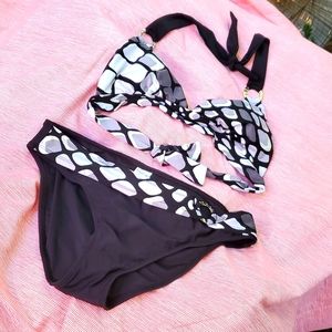 SKYE Swimwear Bikini 2 Piece Set ~ Top + Bottom Silver Rings L